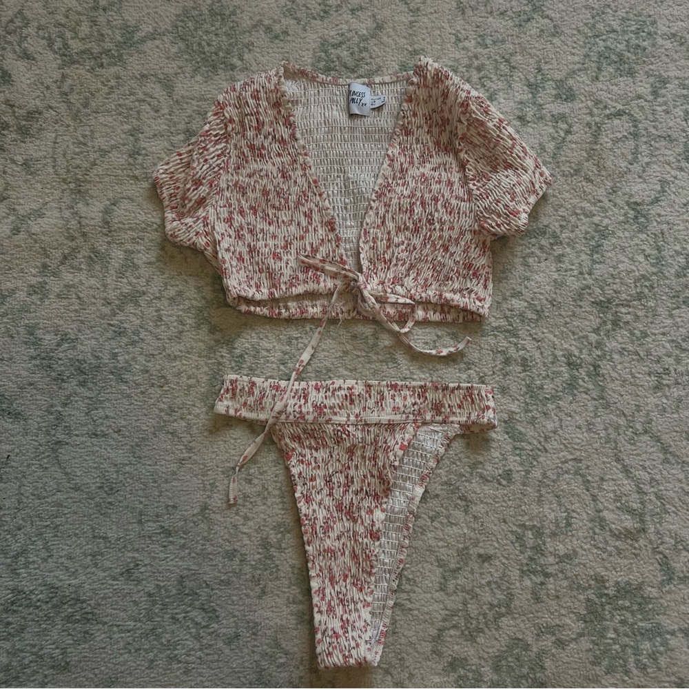 Princess Polly Red and Cream Floral Bikini Set